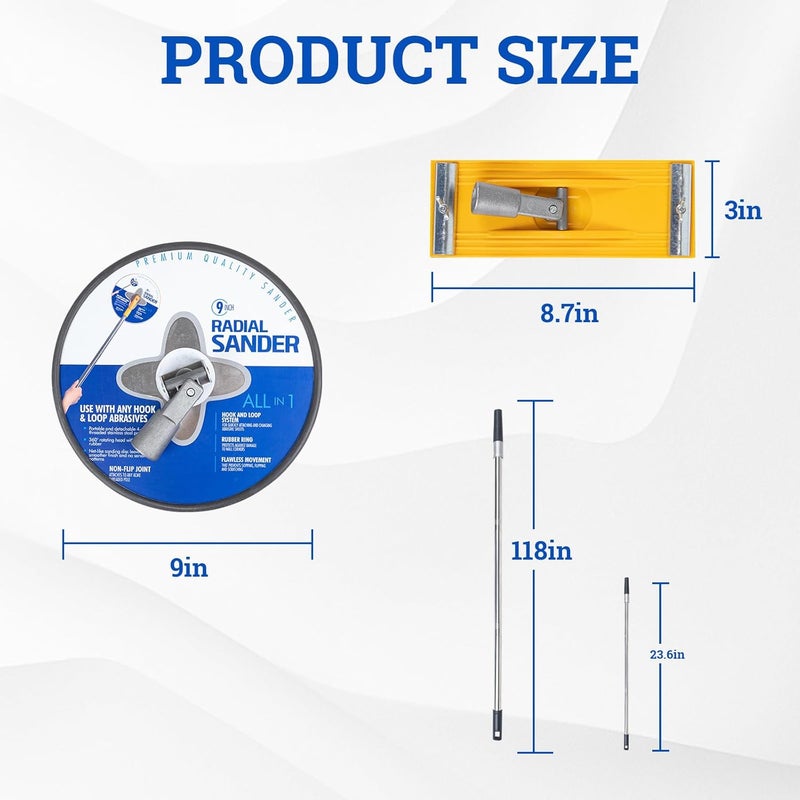 MrCarbon Drywall Pole Sander With 118in Splicing Pole,2 Sander Heads,15sanding Sheets (80,100,180,240,320 Grit),Suitable For Wall Painting, Cleaning and Polishing - Image 5